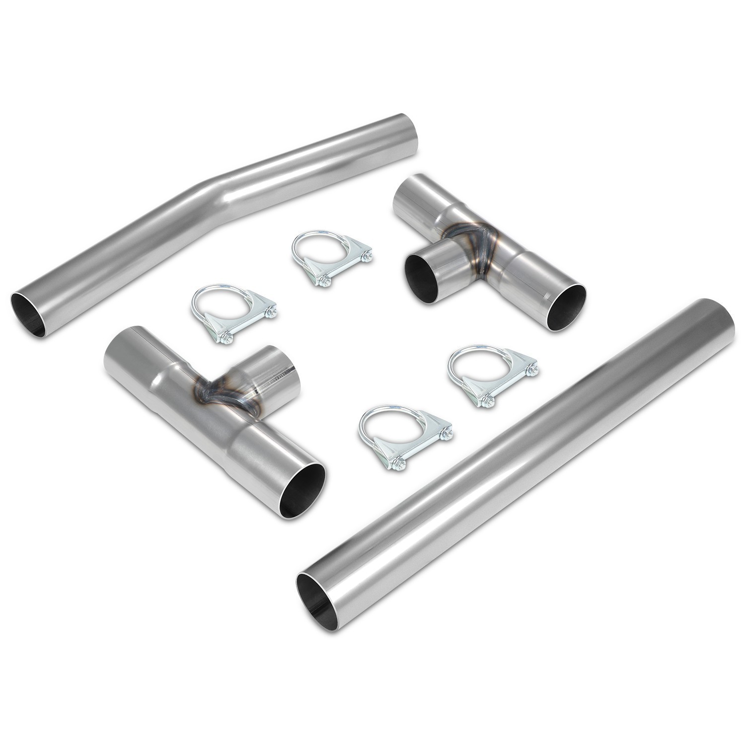 New 4Pcs 2.5"OD Mid-Steel Exhaust H-Pipe Balance Tube Kit With 4Pcs Clamp DIY