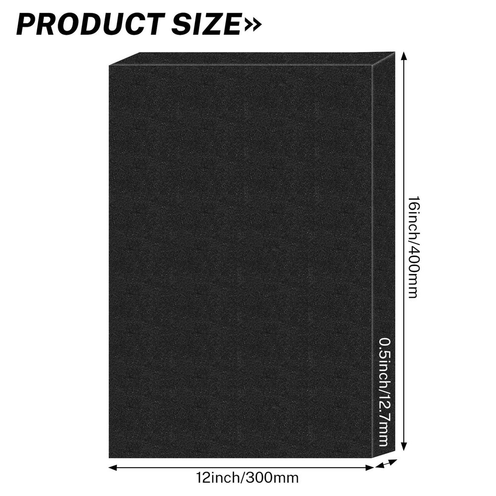 Polyurethane Foam Inserts Black Cuttable Packing Sheets 16x12x0.5 Inch 4 PCS