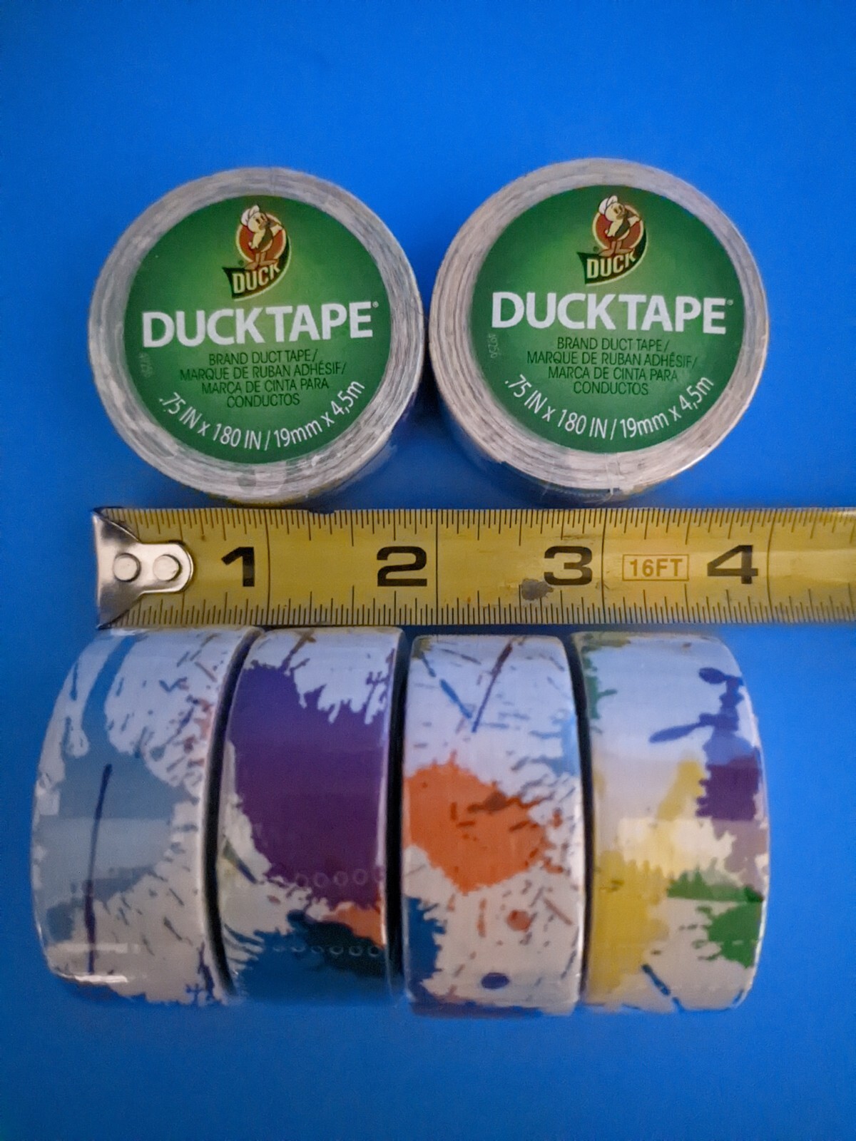 6 Pack Duck Tape Ducklings Rainbow Paint Splatter Mini Rolls .75" X 180" Duct