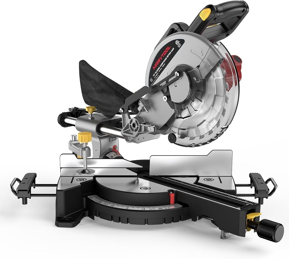 Marvtool 10-Inch Sliding Compound Miter Saw Single Bevel Compact Extension Table