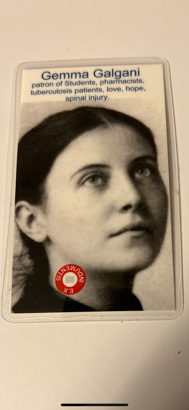 Saint Gemma Galgani  3rd Class Relic Card