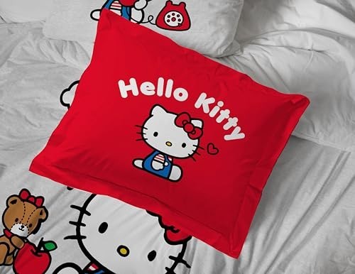 Hello Kitty Full Size Comforter Set - 7 Piece Red & Grey Bedding, Soft Cozy Shee