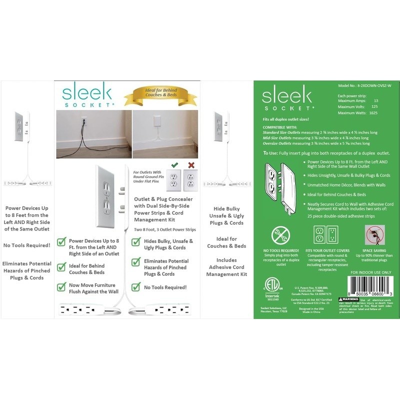 Outlet Concealer Kit Cord Management Wall Hugging Design Clutter Free Solution