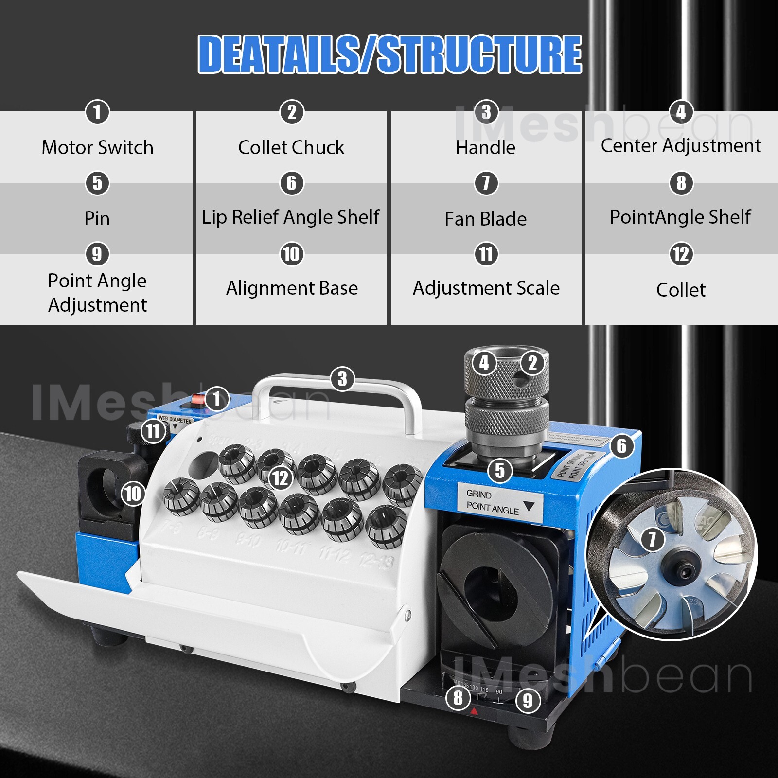 3-13/20mm Drill Bits Sharpener Bits Grinder Sharpener w/11 or 18 Collets 2 Wheel