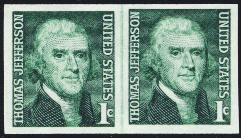 1299b, Mint VF NH 1¢ Imperforate Line Pair Error - Stuart Katz