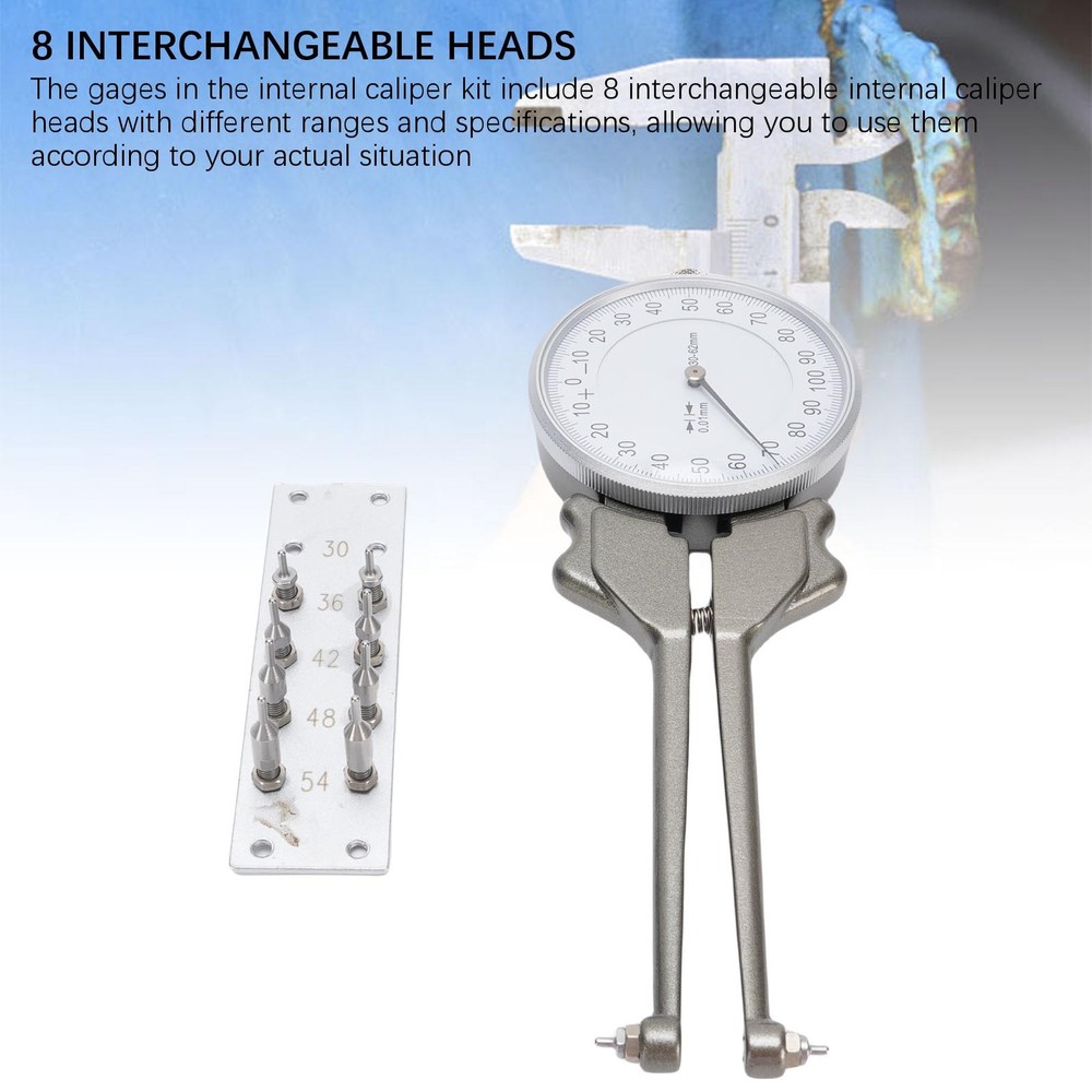 Internal Dial Caliper 30 62mm Replaceable Inside Gage Set With 8 Replacement
