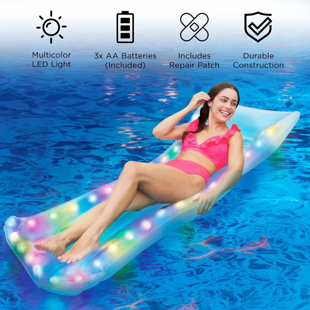 Bluescape LED Pool Raft – Inflatable Color-Changing LED Light-Up Pool Float