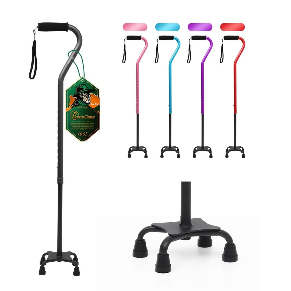 BeneCane Quad Cane Adjustable Walking Cane with Offset Soft Cushioned Handle ...