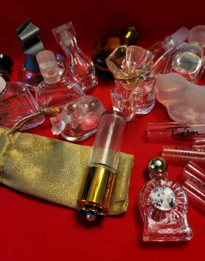 Large Lot 17 Empty Miniature Perfume Bottles and 10 Empty Sample Tubes