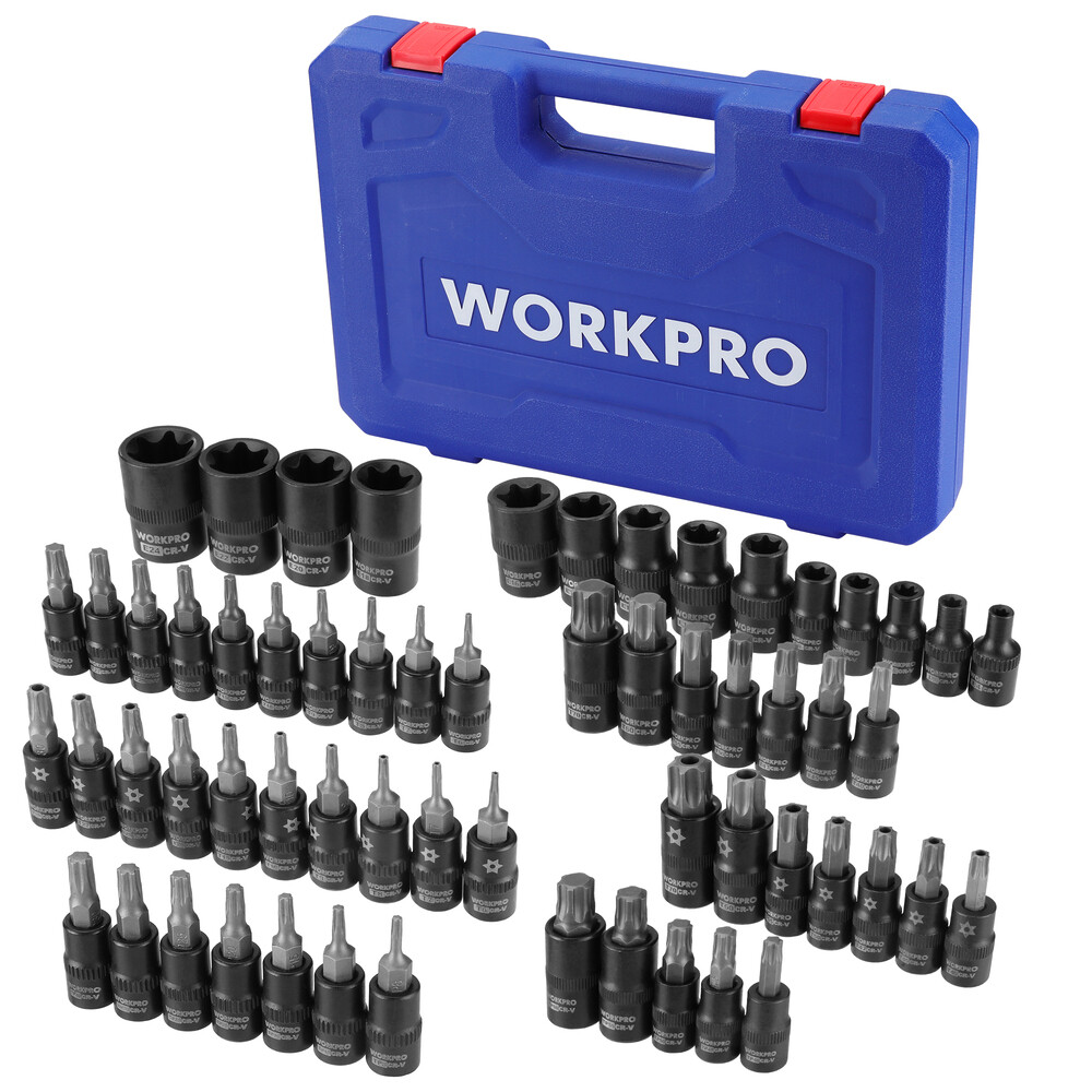 WORKPRO 60PC Female E-Torx Socket E4-E24 Star Socket BitT6-T70 TT6-TT70 TP8-TP60