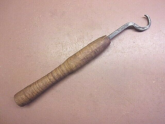 Home Made HOOK TOOL 12" Long Unique Rough Turned Wooden Handle Unknown Use