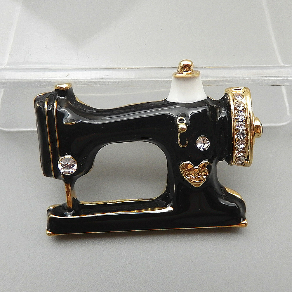 Multi-Color Enamel Crystal Sew Machine Brooch Pin