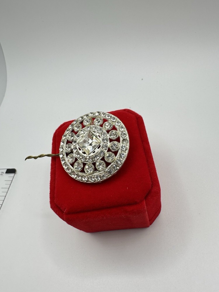 Antique Silver Tone Rhinestone Crystal Button Or Pendant Large Unsigned Read