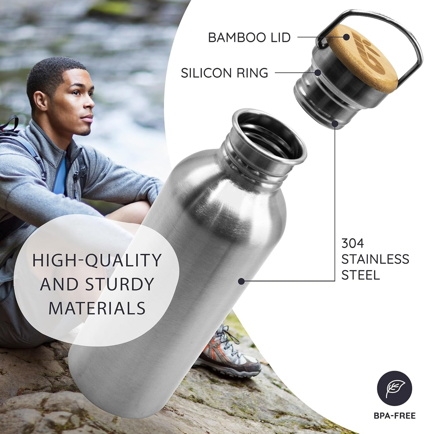 Stainless Steel Water Bottles 32 oz, Non-insulated Single Wall Metal Water Bot