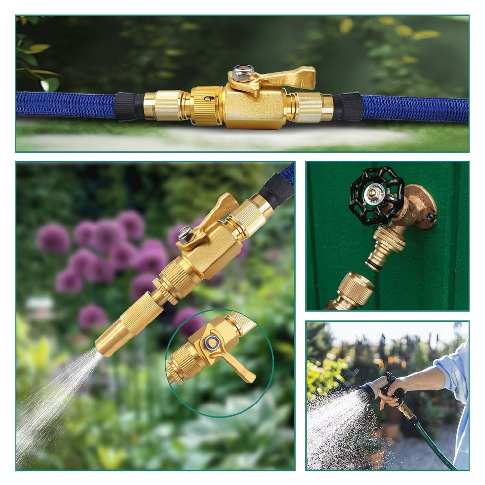 Solid Brass Garden Hose Accessories Kit - 2 Pack 3/4" GHT Full Flow Shut Off ...