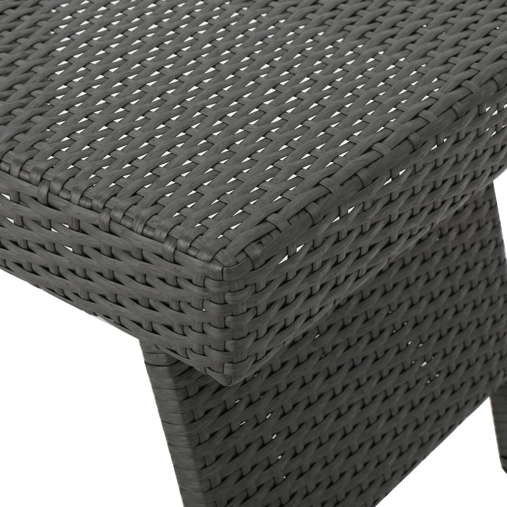 Outdoor Wicker Table, Patio Rattan Side Table, Snack Table with Iron Frame Small
