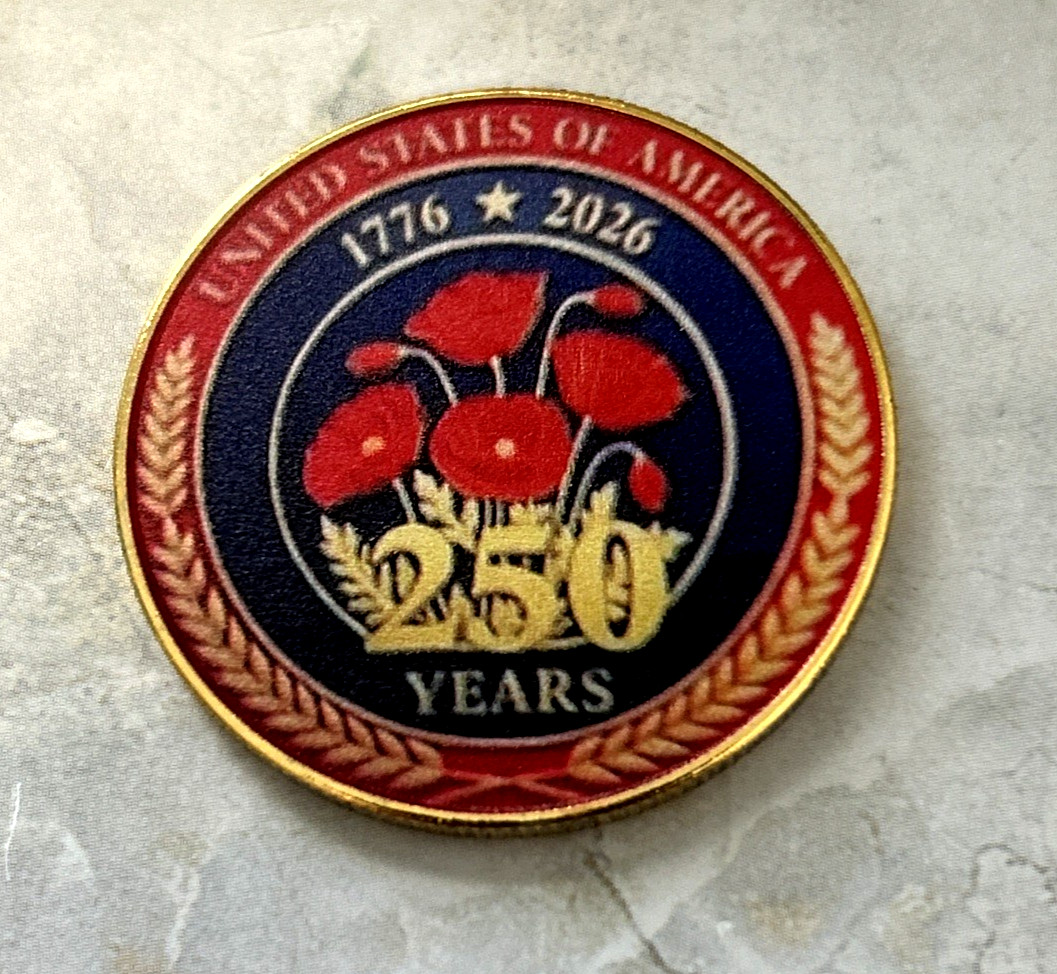 USA 250th Anniversary 1776-2026 Poppy Flowers Commemorative Coin Medal 40mm