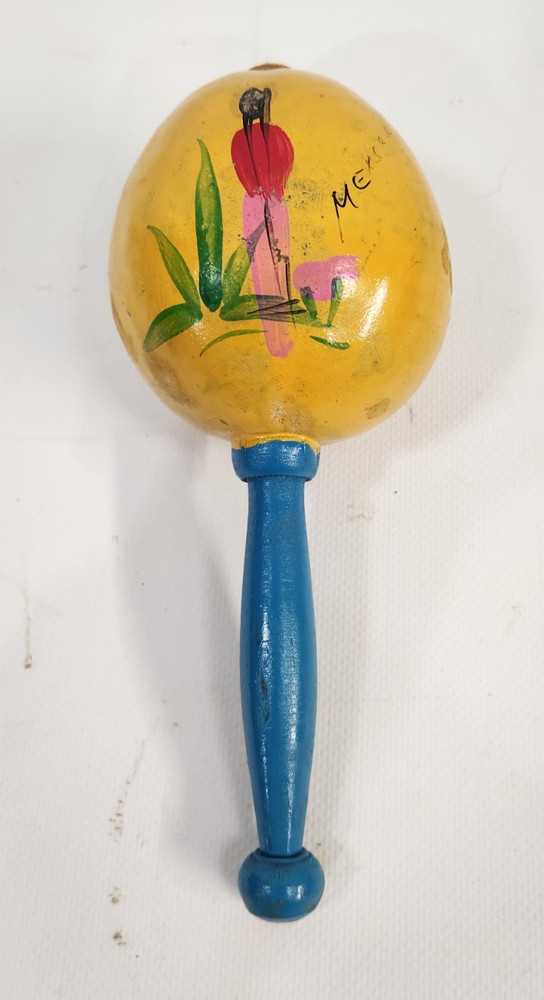 Vintage Handpainted MARACA- Mexico,  GOURD SHAKER
