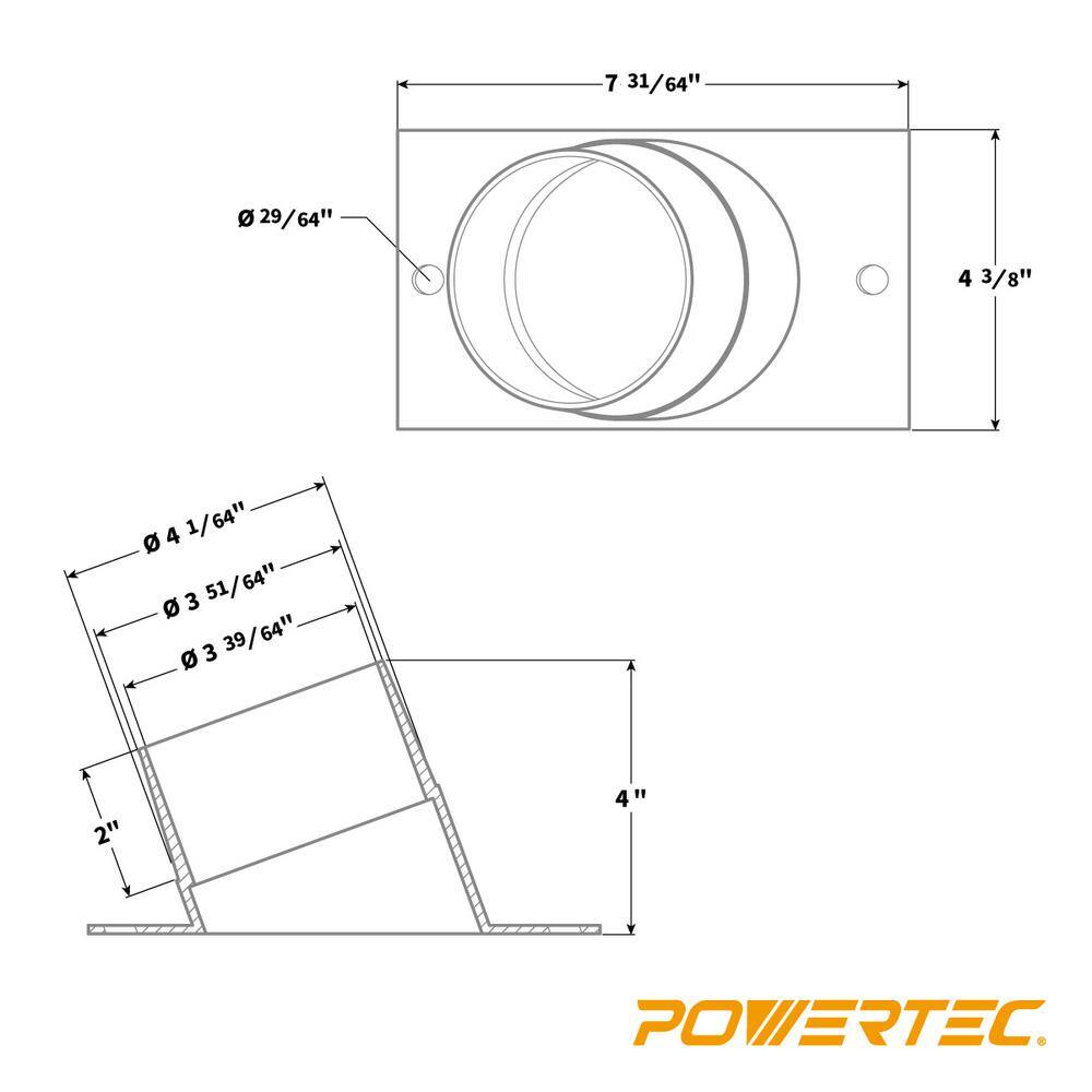 POWERTEC 4 Inch Angled Dust Port Fitting Adapter (70153)