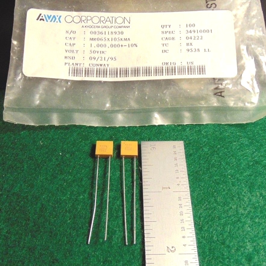 (2) AVX  JAN .1UF 50V CERAMIC CAPACITOR NOS