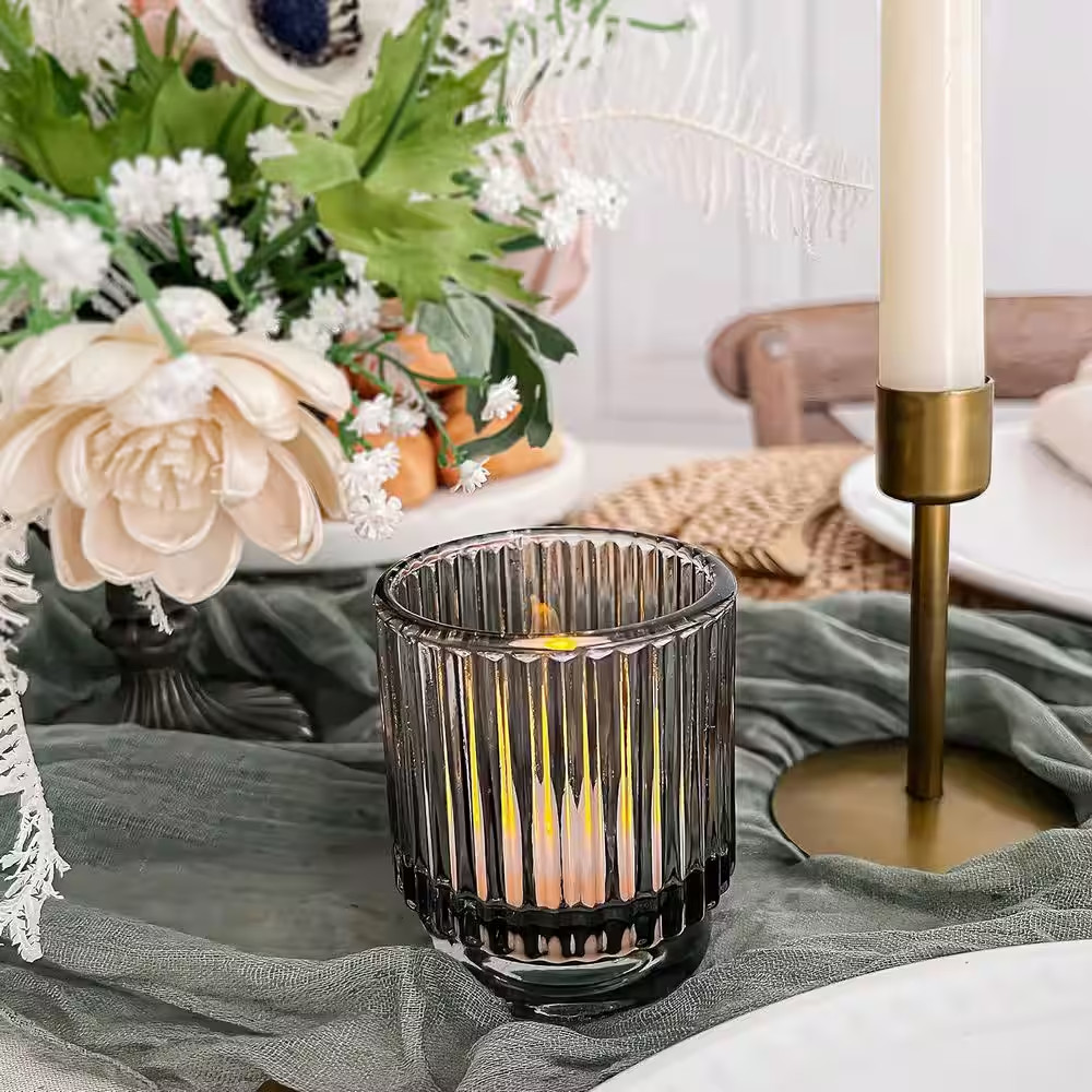 Gray Glass Votive Candle Holders 6-Pack
