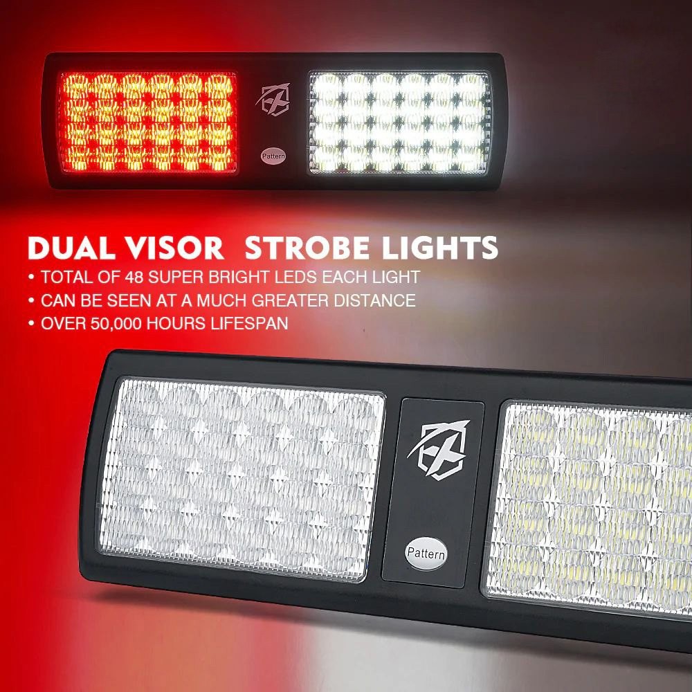 Xprite Agent Series 11.8" 48-LED White/Amber Surface Mount Visor Light