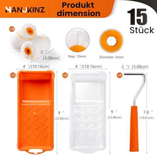 Paint Roller kit, 2 Inch 15 Pack Small Paint Roller Kit 2 Inch Kit, 15 Pack