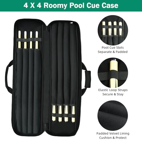 Pool Cue Stick Case Bag 4x4, Soft Padded Billiard Cue Case with Backpack Black