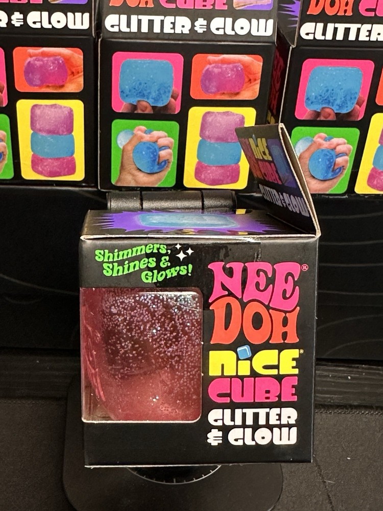 NeeDoh Nice Cube Glitter and Glow, Nee Doh Squishy, Glowing Ice Cube Pink
