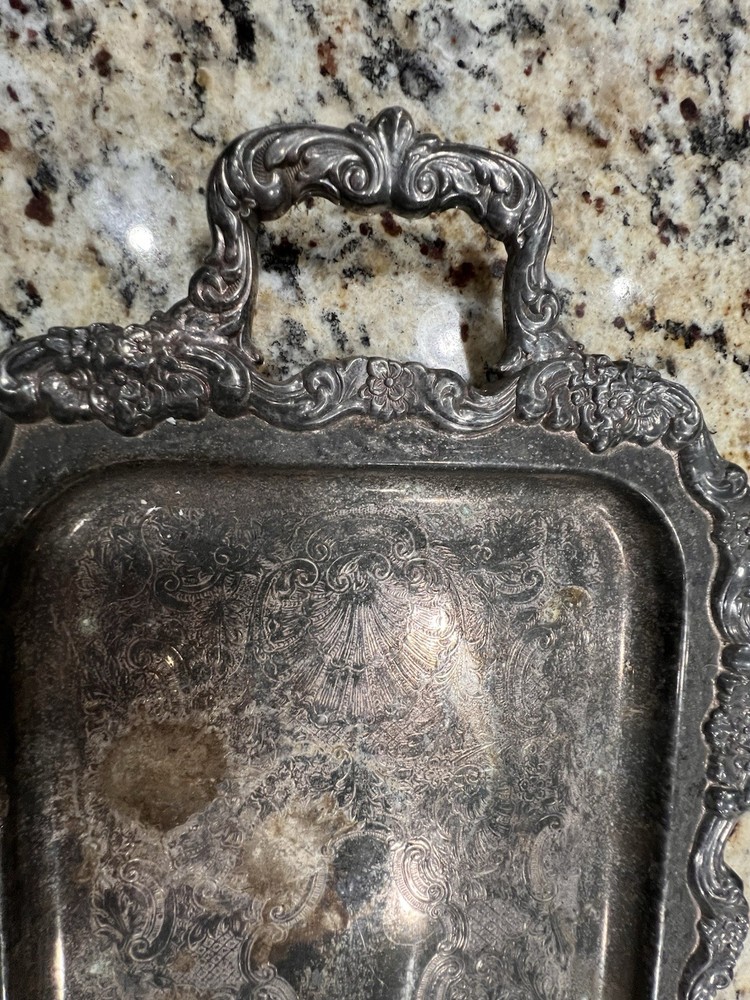 Antique Towle Rectangular Silverplated Platter Tray 24x11" Scrollwork See Handle