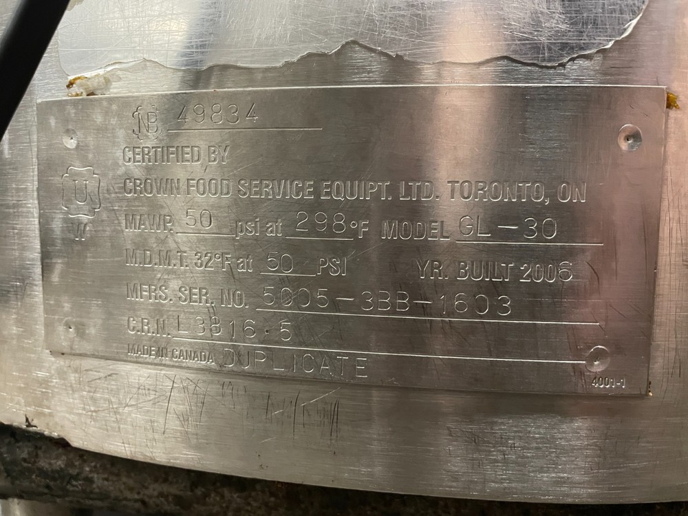 Crown GL-30 – Steam Kettle, 30 Gal.
