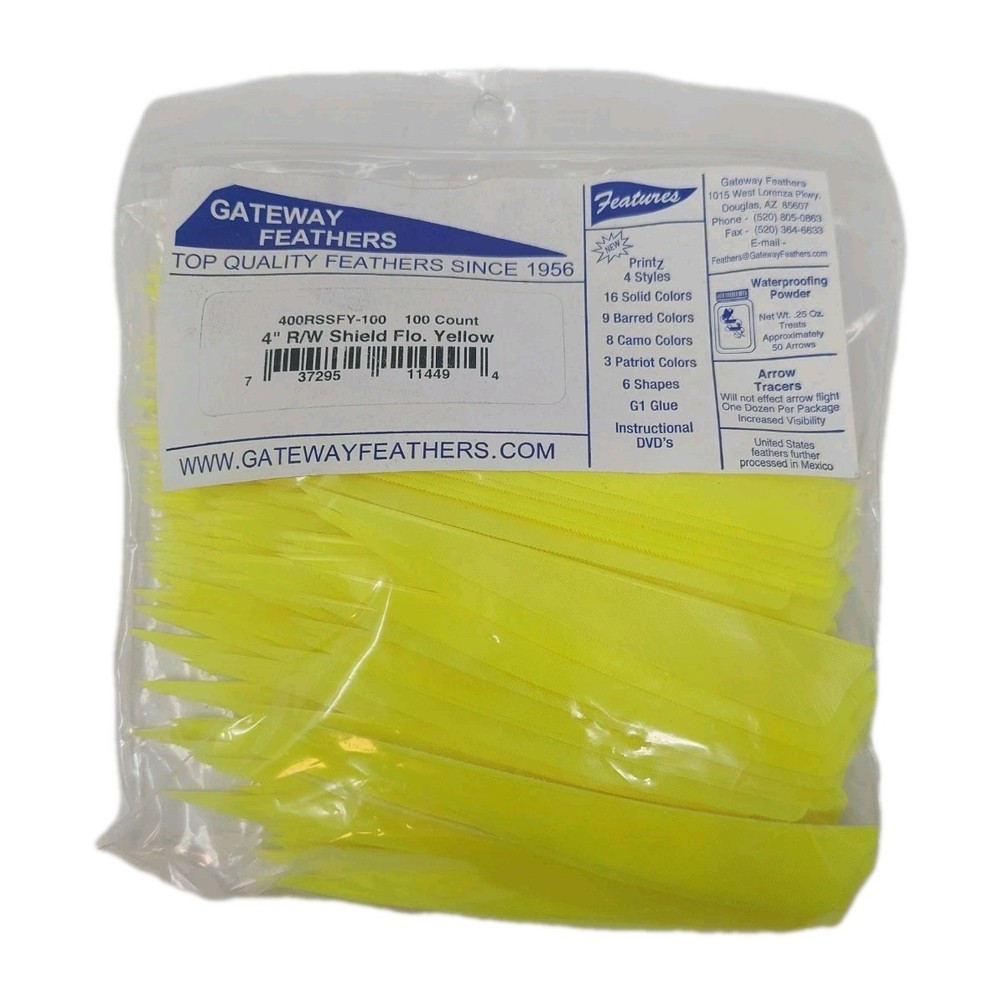 100 Pack Gateway Feathers 4" Right Wing: Shield Fluorescent Yellow 400RSSFY