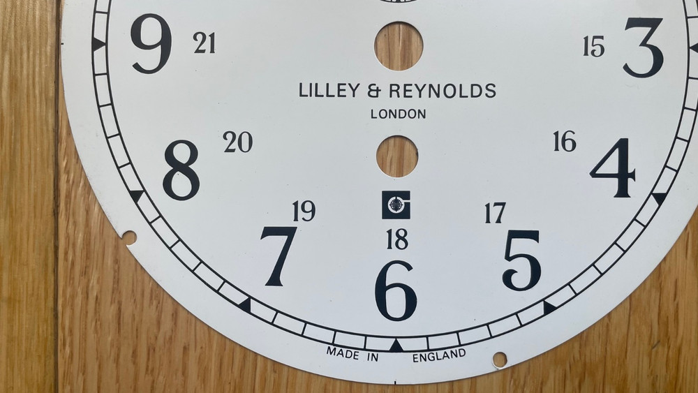 Lilley and Reynolds ships clock dial, 6" Dia .