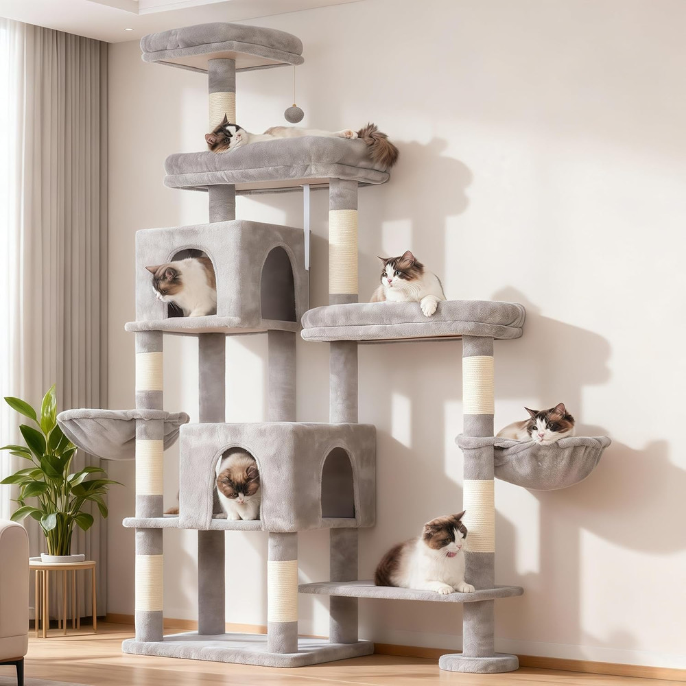 Cat Tree Tower, Scratching Posts with a Extended Part, Wide Platforms, Cozy Cond