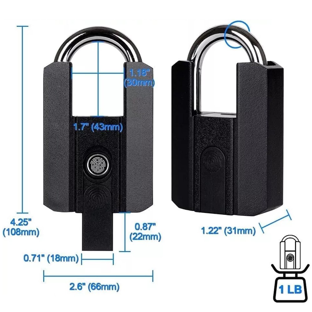 Smart Fingerprint Door Lock Keyless Padlock Security USB Rechargeable