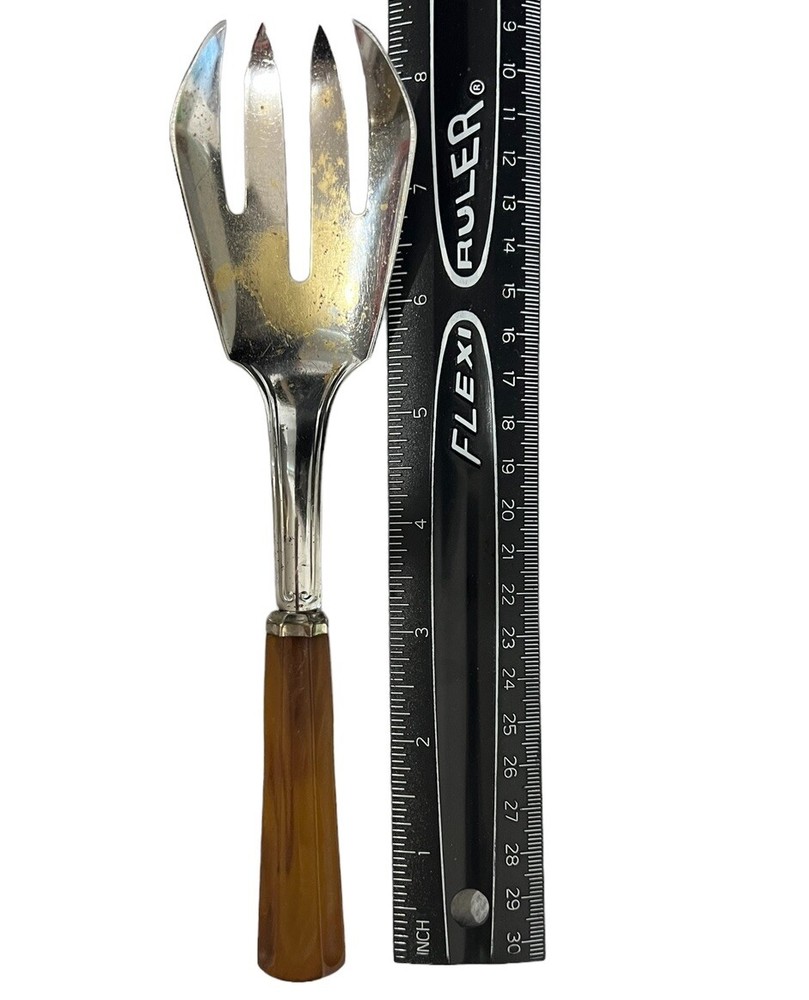 Vintage Butterscotch Bakelite / Catalin Handle Serving Fork 8.5in MCM Kitsch