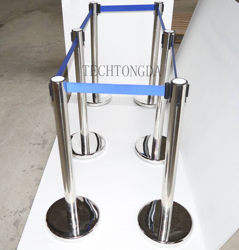6Pcs Stanchion Posts Queue Pole Retractable Belt Crowd Control Blue Belt Barrier