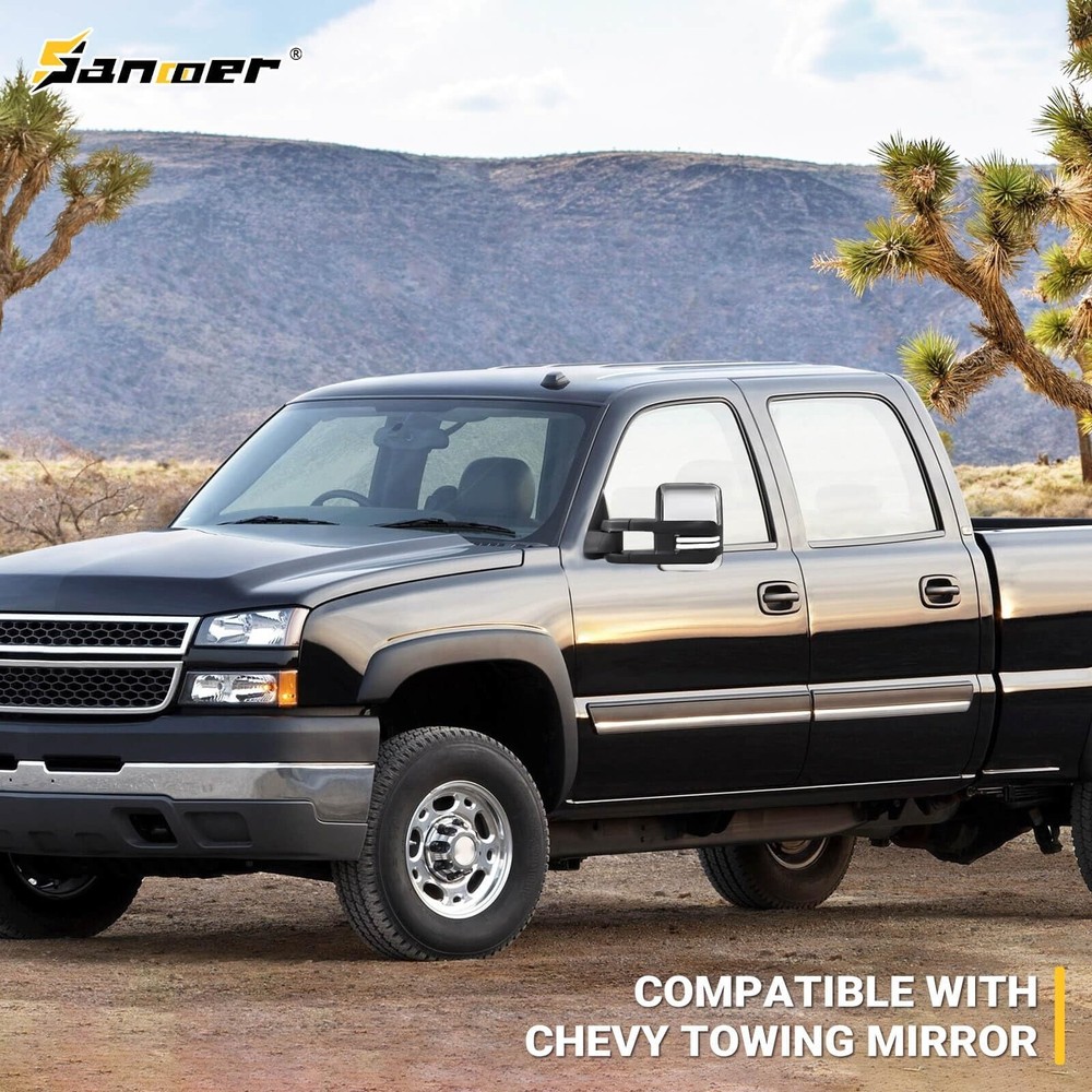 Towing Mirrors Chrome Switchback Lights Compatible with 2003-2007 Chevy Silve...