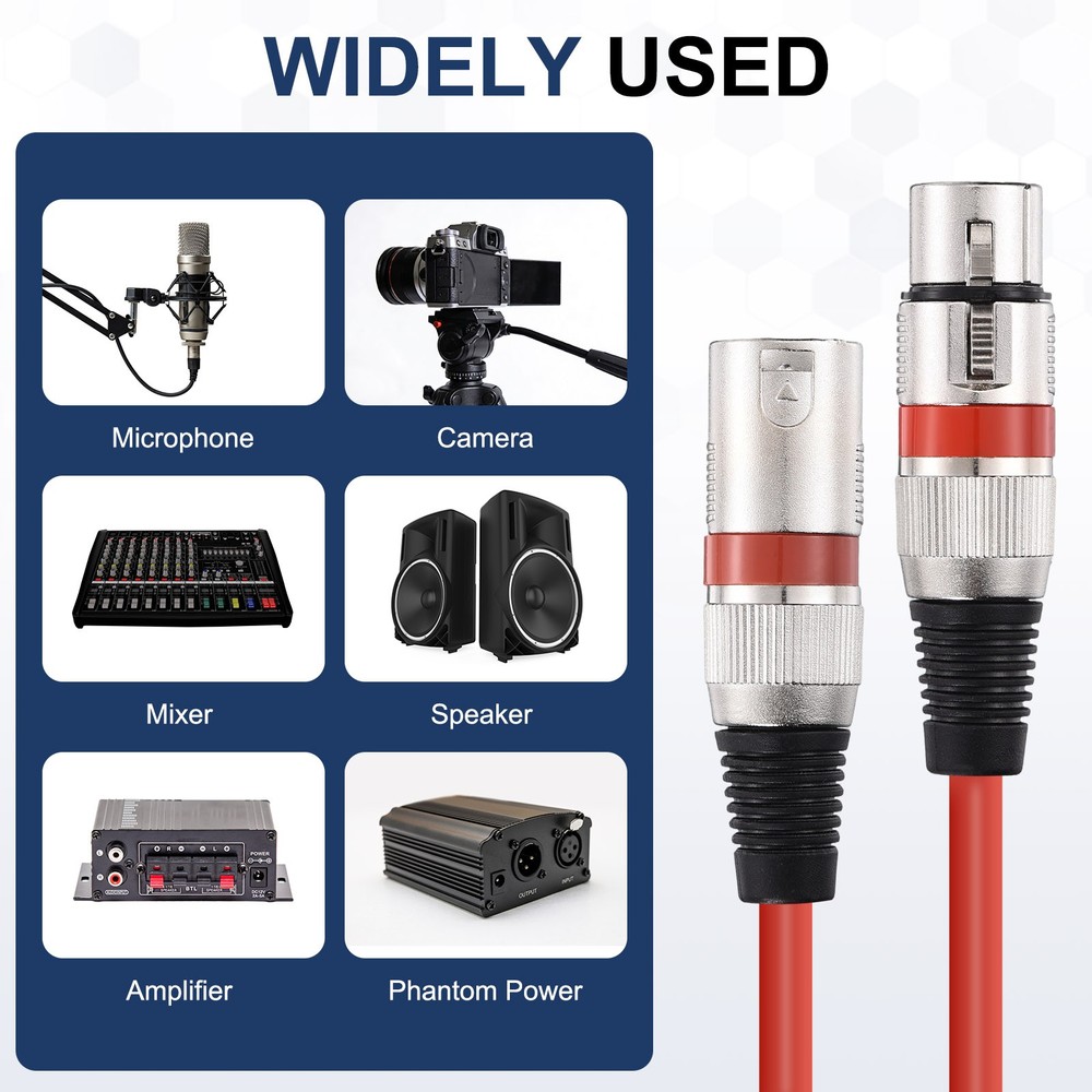 6 Pcs XLR Cables, 6.5 ft Microphone Cable for Live Recording Studios, Red