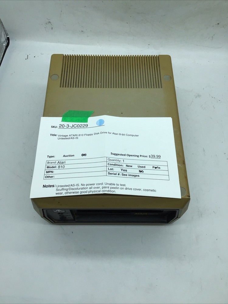 Vintage ATARI 810 Floppy Disk Drive for Atari 8-bit Computer Untested/AS-IS