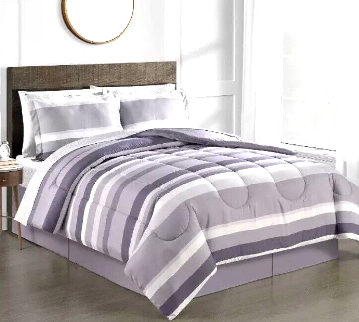 Lanwood Home Bedding Collection Austin Stripe / Solid Reversible 8 Pc. CAL KING