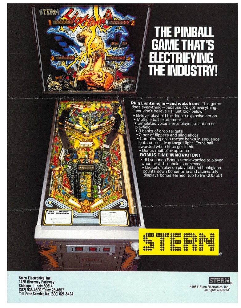 Lightning Stern Pinball Flyer / Brochure / Ad