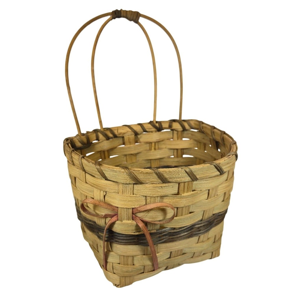 Handcrafted Woven Bow Basket Double Arch Handle Natural Rustic Storage decor