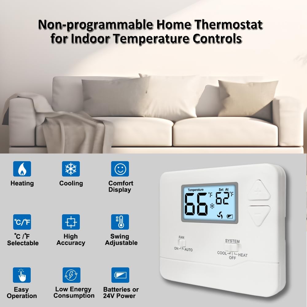 NonProgrammable Thermostat for Home, Digital Energy-Saving Thermostat,Single-...