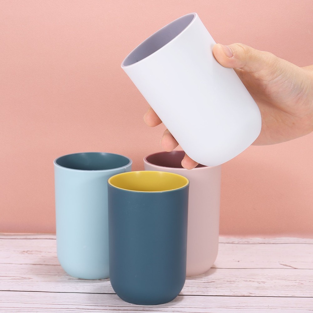 4Pcs Drinking Cups, Unbreakable Bathroom Cup Toothbrush Holder, Dark Blue