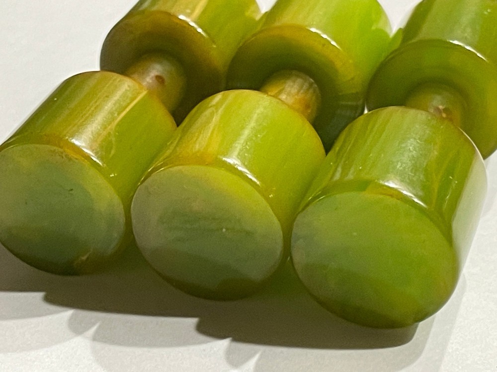 HUGE Bakelite Toggle Barbell Buttons (THREE). Marbled Green. 1940s