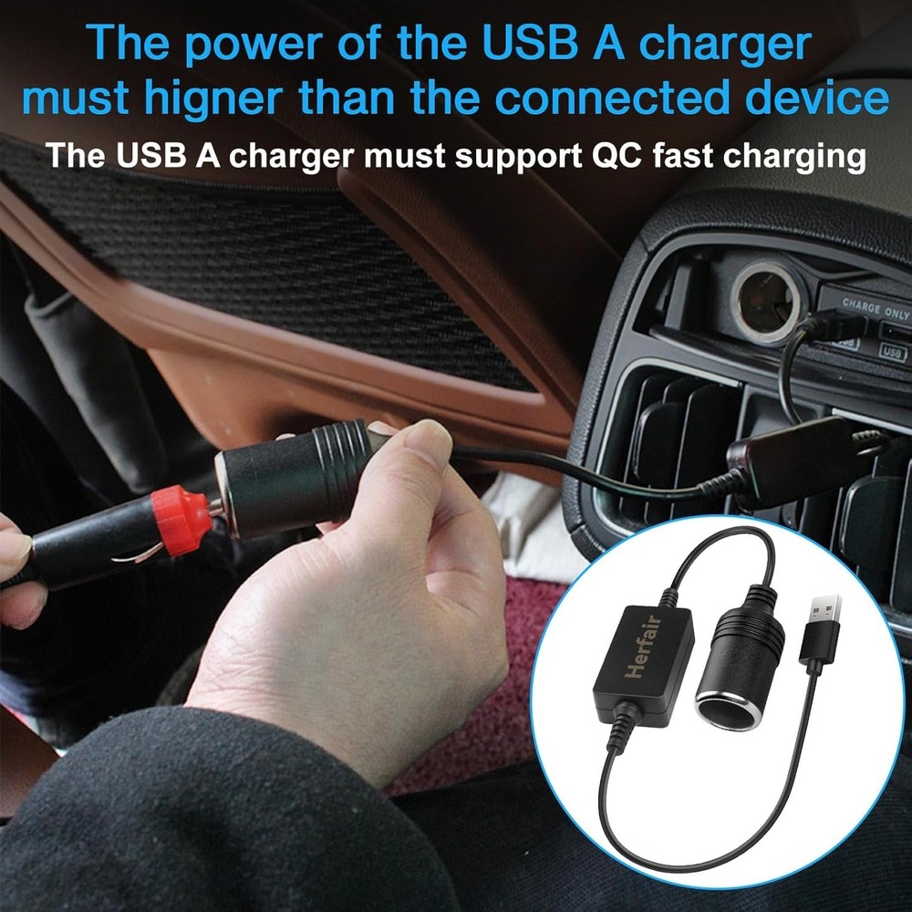 Durable USB A to 12V Lighter Socket Adapter - Fast Charging for Car Electronics
