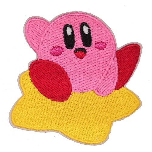 Kirby on Star Embroidered 3" Tall Iron on Patch