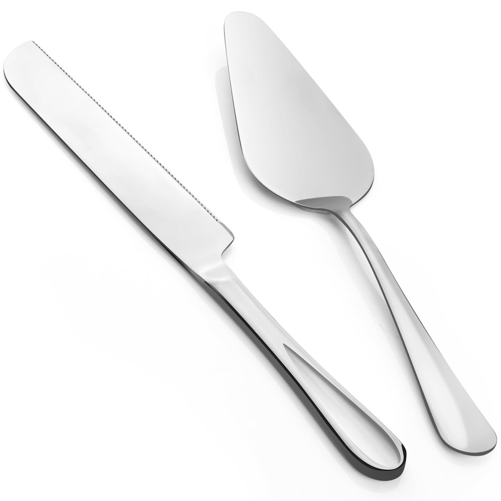 2-Piece Silver Premium Cake Cutting Set Exquisite Knife Server Spatula