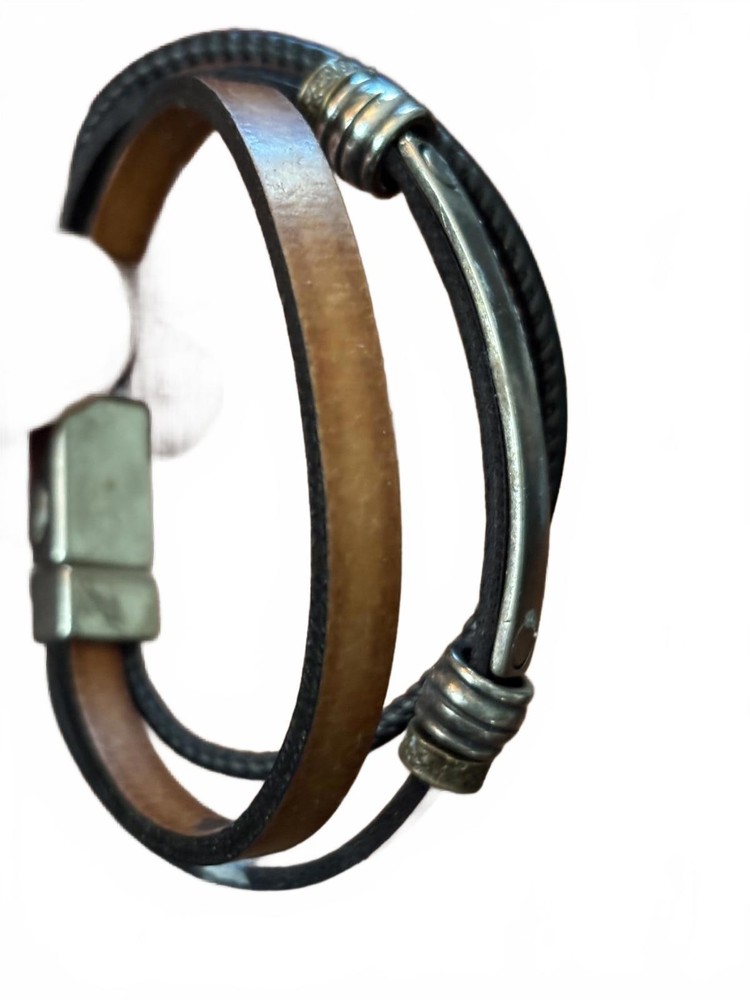 Multi-Strap Leather and Metal Bracelet